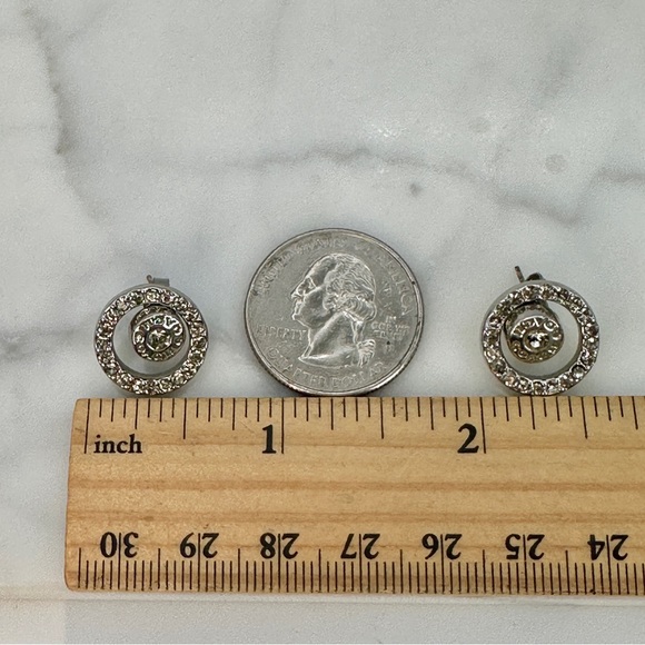 COACH Silver and Crystal Stud Earrings Open Circle Convertible Stud Signed Logo - Picture 7 of 8